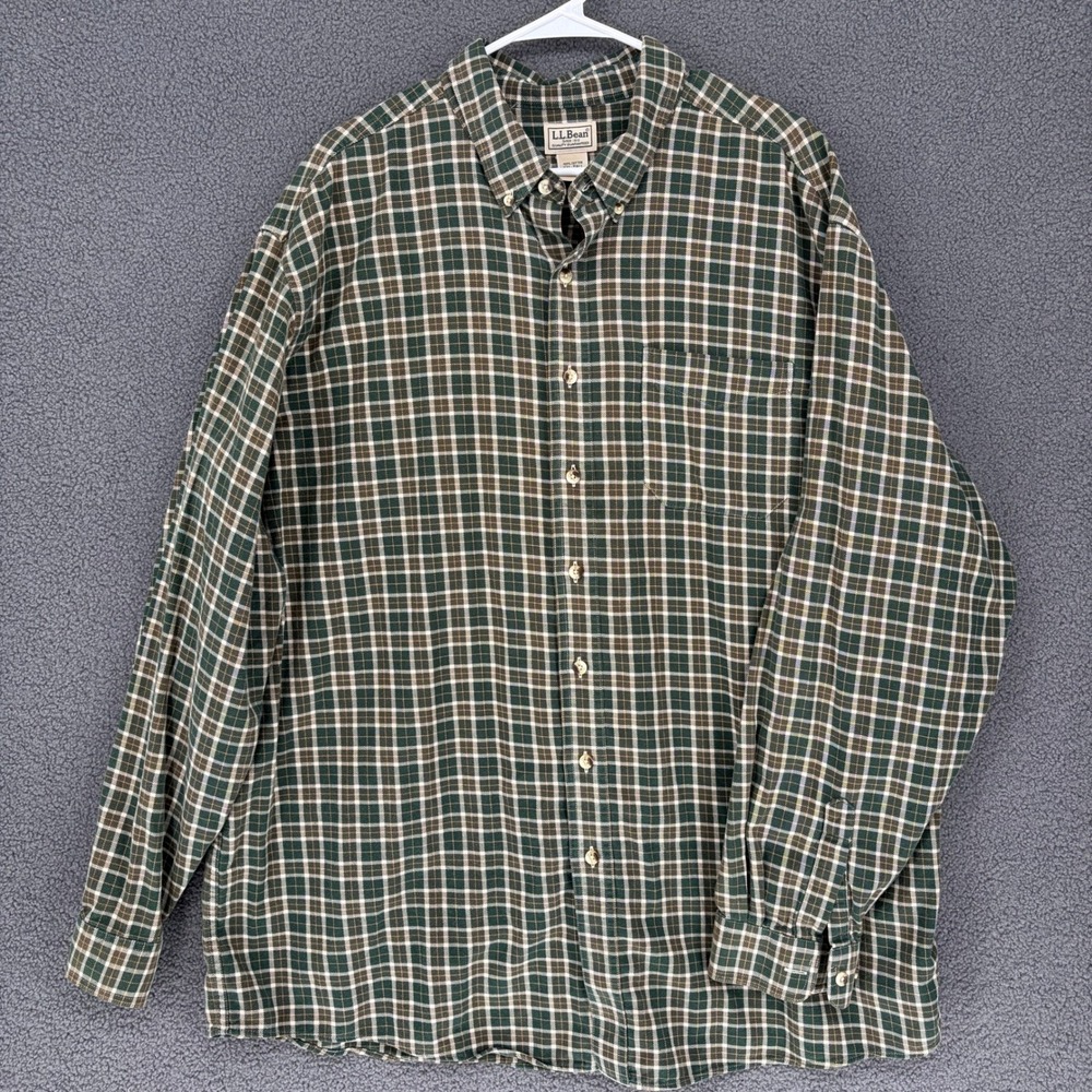 LL Bean Mens XXL-Tall Green Plaid Flannel Button Down Shirt 0JRR7 Cotton
